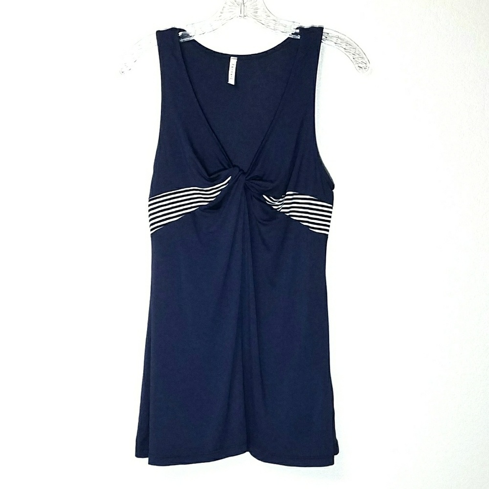 Phanuel Navy Tunic Tank with Knot & Striped Detail